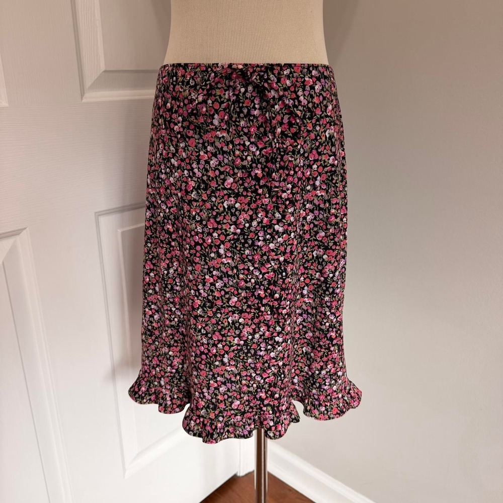 Y2K BLACK I.N. SAN FRANCISCO FLORAL MIDI SKIRT